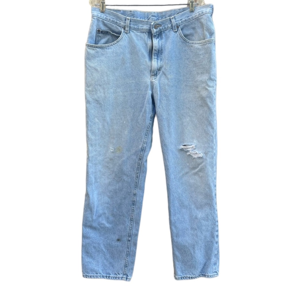 Lee Light Wash Ripped Frayed 5 Pocket Mens Blue Denim Jeans Size 37 x 29
